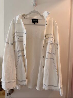 White Lightweight Shirt Jacket with Contrast Stitching